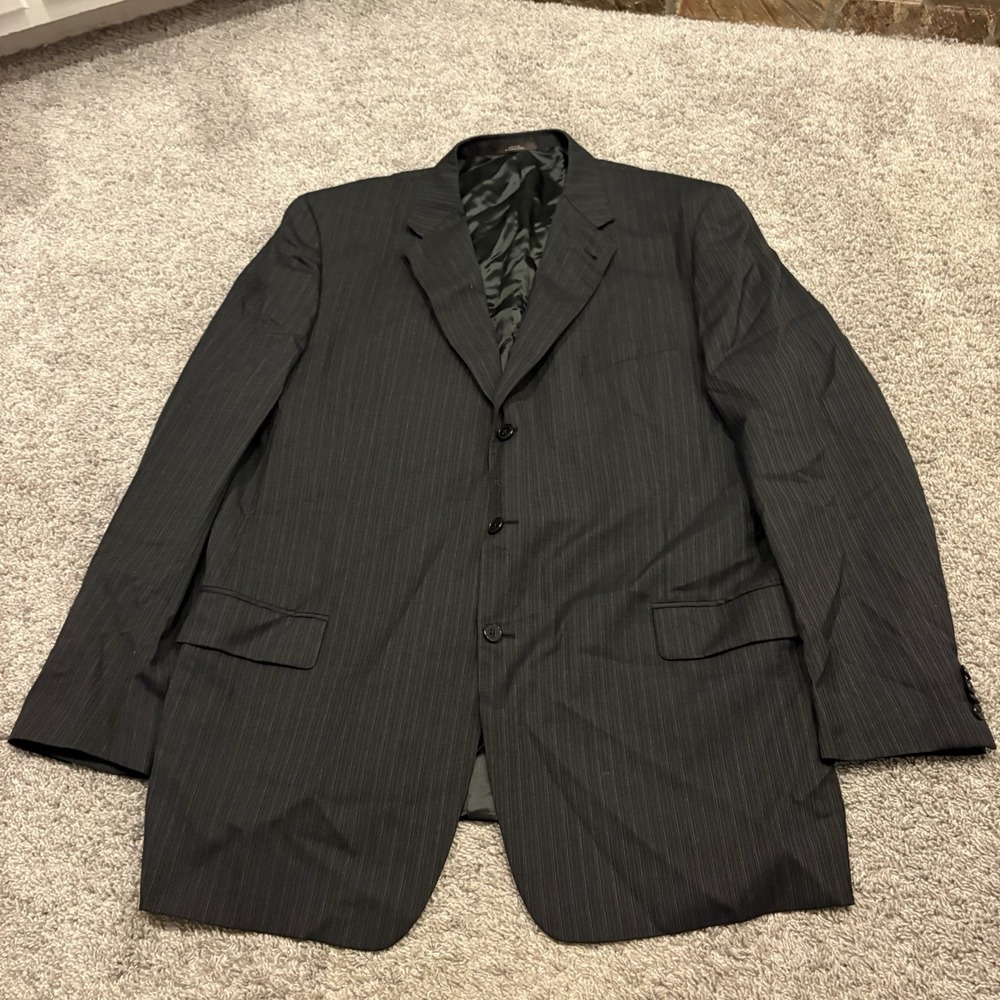 Joseph Abboud 2 Piece Suit Mens 48XL 42X32 Black 3 Button Wool Pinstripe 2 Pc - Picture 2 of 16